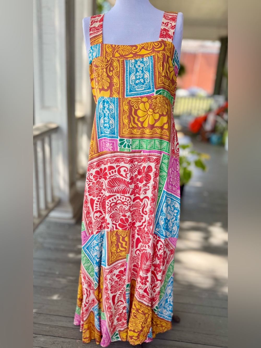 MSK Multicolor Patchwork Floral Maxi Dress - Yellow, Red, Blue, Pink, Green